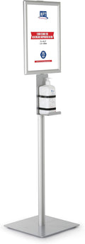 M&T Displays Floor Stand Universal Holder for Liquid/Lotion Soap or Hand Sanitizing Products, Face Mask, Disposable Glove, Facial Tissue with 11x17 Inch Opti Snap Frame Message Sign Post
