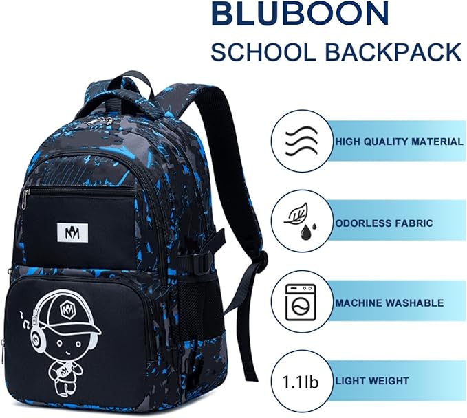 Bluboon Kids Backpack Boys Camo Bookbag Teens Elementary School Bag Daypack Travel Back Pack Middle school (Camo-princekin)