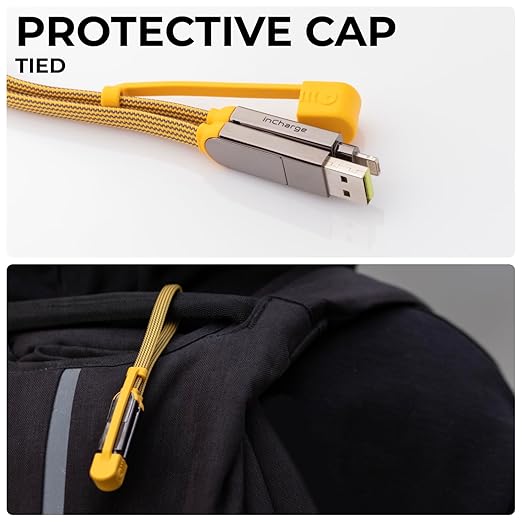 inCharge Rolling Square XL 30 cm - USB-C Cable, Universal Smartphone Cable, Gift for Men, 6-in-1 Universal Charger for Smartphones, Technical Gadget, Yellow, Lightning Cable 100W