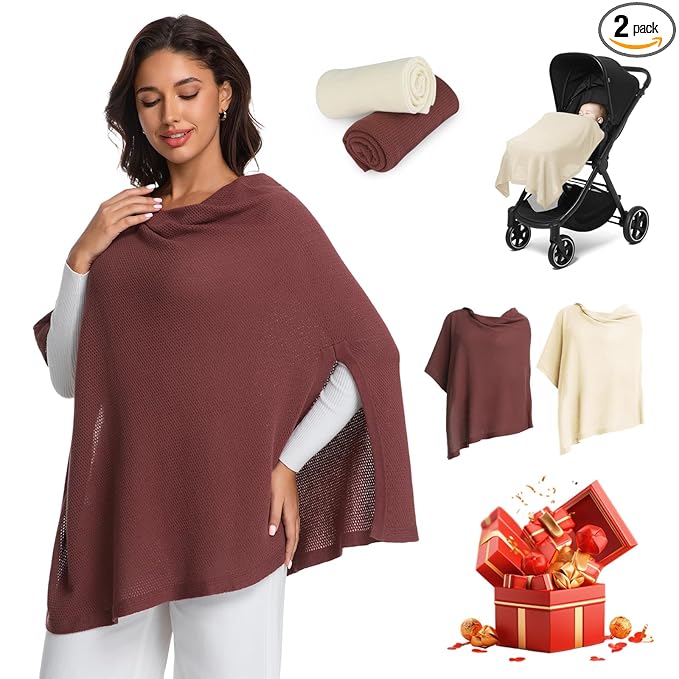 2pk Nursing Cover for Breastfeeding, Soft & Breathable Privacy Poncho, Multi-Use Feeding Shawl, Comfortable & Portable Breastfeeding Cover for Women Includes Mesh Laundry Bag