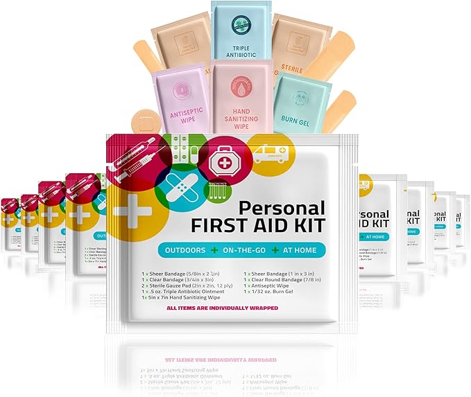 First Aid Emergency Medical Kit Mini and Travel Size - | Great for Kids, Schools, Business, Hiking, Camping | Wound Care Products (Multi-Color) (10)