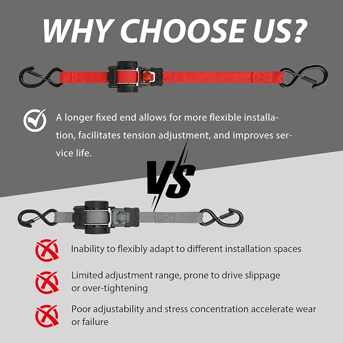 Retractable Ratchet Straps 1" x 13Ft, Heavy Duty Self Retracting Tie Down Straps, 1800lb Break Strength Auto Retract Cargo Straps for Truck, Trailer, Motorcycle, ATV, UTV, (Red, 4 Pack)