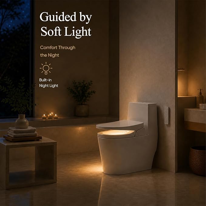 GAICOM Electric Bidet Toilet Seat, Elongated Remote Control, Heated Seat, Instant Warm Water, Warm Air Dryer, Front and Rear Wash, Self-Cleaning Nozzle, Night Light, Soft Close Lid