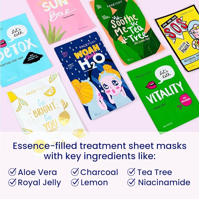 FACETORY K Beauty Face Mask Skin Care - BEST OF 7 COLLECTION Sheet Mask Set (14 pc) | Natural Premium Korean Face Mask For All Skin Types - No Sulfates No Parabens