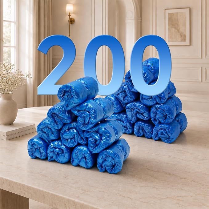 200pcs Plastic Shoe Covers Disposable with T-Buckle, Shoes Cover Refill for Automatic Machine, Universal Cover Shoes Suitable for Any Dispenser