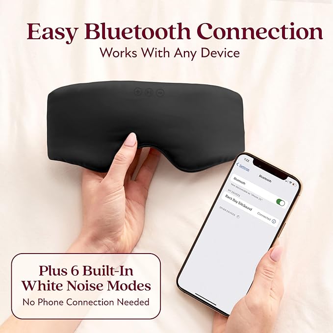 SilkSound 100% Mulberry Silk Bluetooth Sleep Mask, Skin-Friendly Sleeping Eyemask with Bluetooth Headphones, Sleep Gifts for Women, Silk Eyemask Headband Headphones for Sleeping Side Speakers
