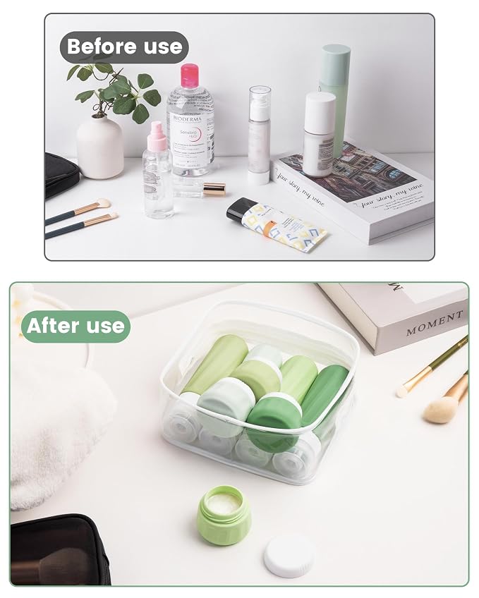 Mrsdry Travel Size Toiletries 10 Pack, TSA Approved 3oz & 1oz Silicone Refillable Containers with Clear Travel Bag