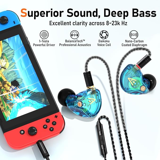 Vibes 202M Wired Earbuds - HiFi in Ear Monitor Headphones - Noise Isolating Ear Buds w/ Mic - Clear Sound, Deep Bass & Comfort-Fit Gaming Earphones - MMCX to 3.5mm & Silver Plated Cord, Carrying Case