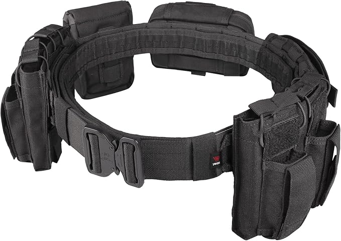 BOMTURN Battle Belt Tactical Belt with Accessories: Duty Belts Law Enforcement Combat Airsoft Police Belt with Pouches 7pcs