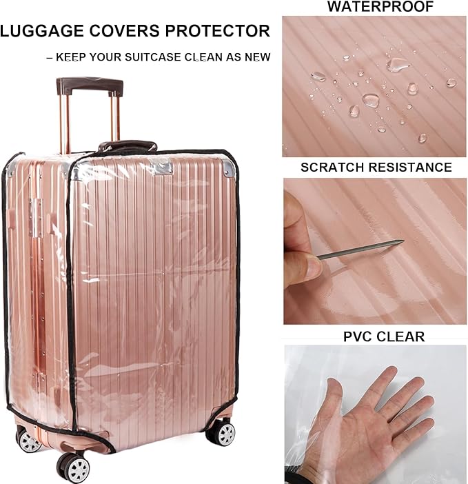 JZRSuitcase 24-inch Luggage Cover Protector Clear PVC Waterproof Suitcase Covers, Travel Luggage sleeves protective Tsa Approved