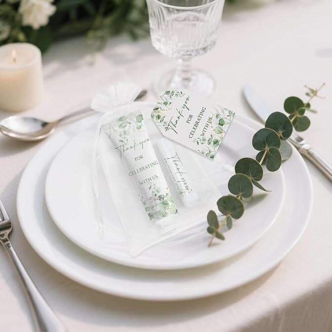 50 Sets Moisturizing Lip Balms in Bulk Return Thank You Gifts for Wedding Sage Green Eucalyptus Leaf Theme Birthday Baby Shower Gifts Party Favors Games Prizes Guests Gifts
