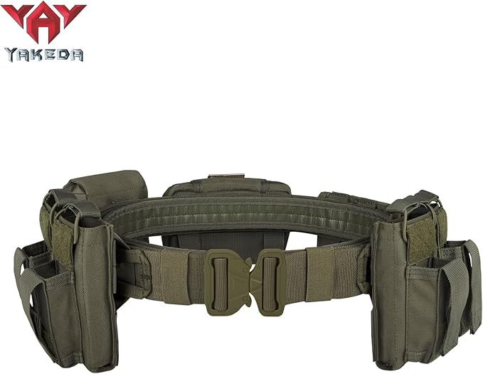 YAKEDA Tactical Battle Belts for Men- Quick Release Trigger Airsoft Belt Heavy Duty Belts with Pouches 7 PCS