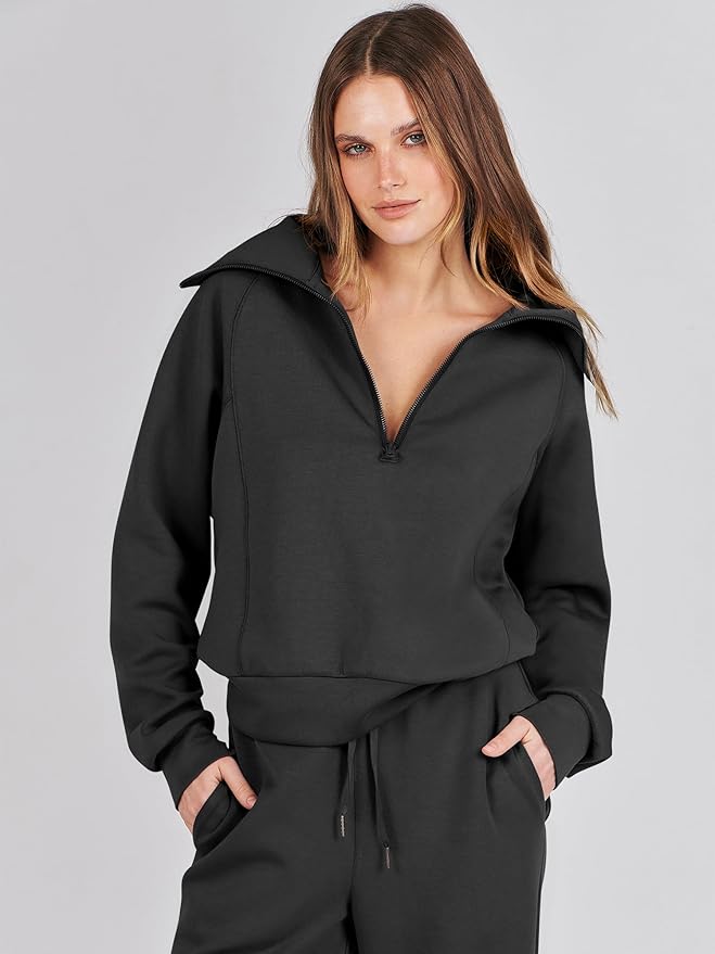 ANRABESS Women’s 2 Piece Outfits Half Zip Sweatshirt & Wide Leg Pants Airport Travel Lounge Matching Sets Sweatsuits Clothing