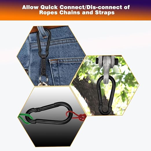 20PCS M8 Heavy Duty Carabiner Clip, 3Inch Snap Hook Quick Link Small Carabiner Clips,Spring Link Buckle for Fishing Camping Hammock Dog Leashes-550LBS Holding Capacity (Black)