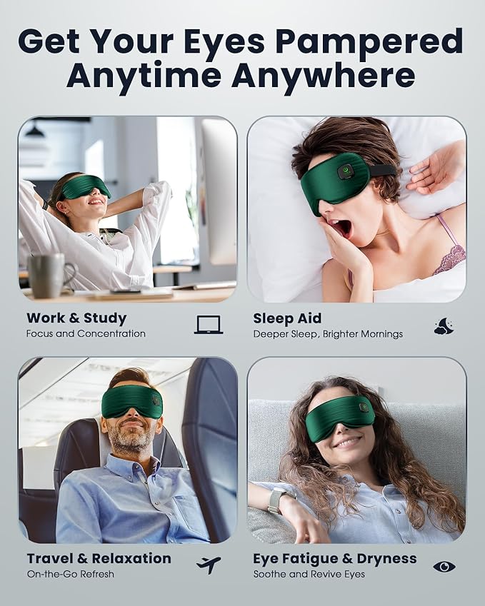 Heated Eye Mask - Cordless Eye Mask for Dry Eyes, Eye Relief, Improved Sleep, Washable Eye Heating pad for Travel and with Replaceable Shell