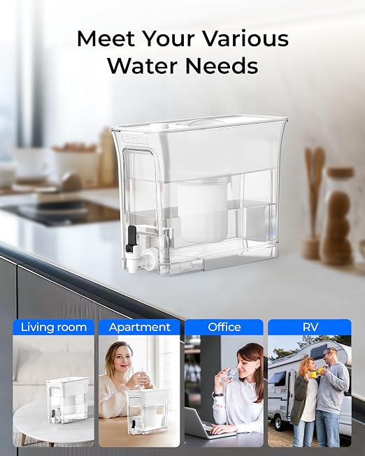 Waterdrop WFD-01W Water Filter Dispenser, 0 TDS Water Filter Pitcher, 35-Cup Large Capacity with 1 Filter, Reduce TDS, Chlorine, PFOA/PFOS and More, BPA Free, White