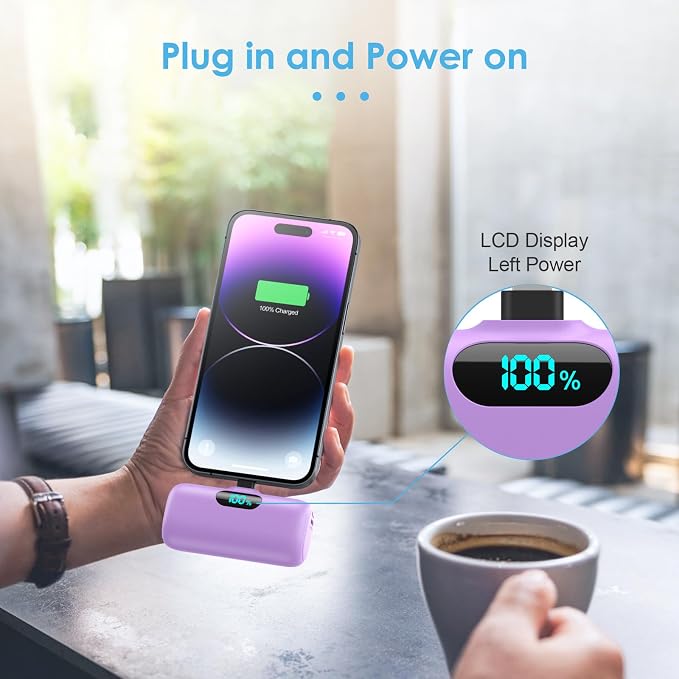 Small Portable Charger for iPhone 5000mAh, PD Fast Charging Power Bank,Mini Battery Pack Portable Phone Charger Travel Essentials for iPhone 14/14 Pro Max/13/13 Pro/12 Pro/11/XS/XR/X/8/7/6/SE-Purple