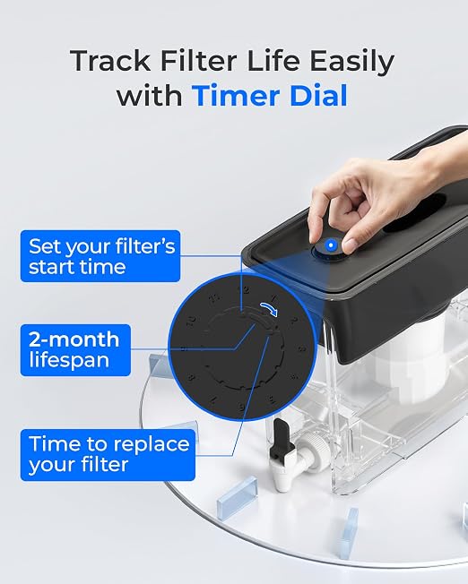 Waterdrop WFD-03L Water Filter Dispenser, TDS Reduction, 6-Stage Advanced Filtration, 35-Cup Large Capacity with 1 Filter, Reduce Chlorine, PFOA/PFOS and More for Healthier, Black
