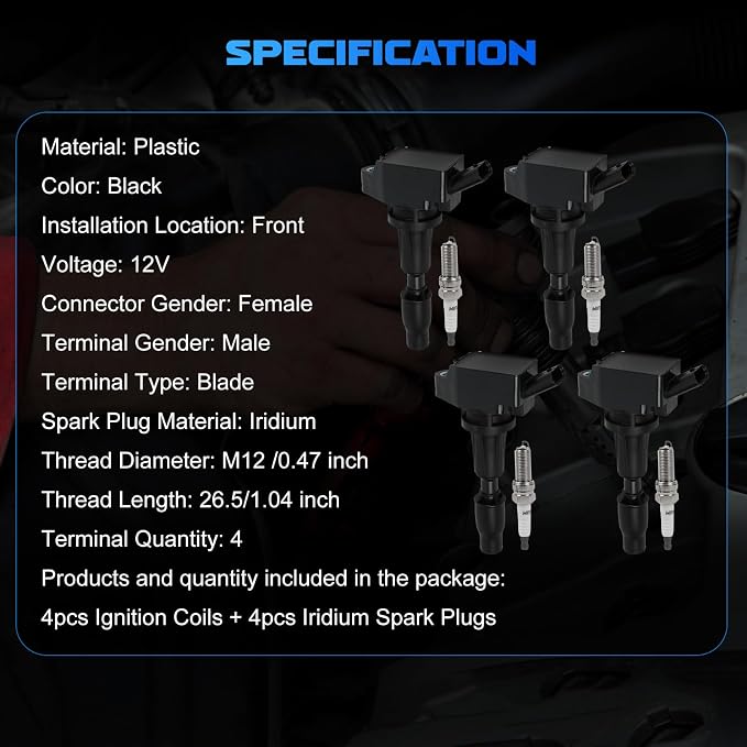 UF764 Ignition Coils Pack + 93175 Iridium Spark Plugs Fits for 2015-2019 Sonata 2016-2020 Santa Fe 2018-2021 Tucson 2016 Rondo 2016-2020 Sorento Optima 2017-2022 Sportage 4 Pcs Full Set