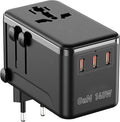 JMFONE 140W GaN Universal Travel Adapter with 2500W AC Outlet, International Power Adapter for Europe UK US AU, 3 USB-C & USB-A Fast Charger for MacBook, iPhone, Laptop and More in 200+ Countries
