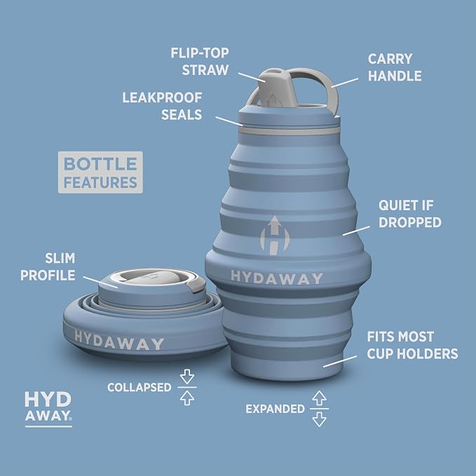 HYDAWAY Hydration Travel Pack - 17oz Collapsible Water Bottle with Flip-Top Lid and Protective Travel Case - BPA-Free, Leak-Resistant, and TSA-Friendly for Commuting, Hiking, and Traveling
