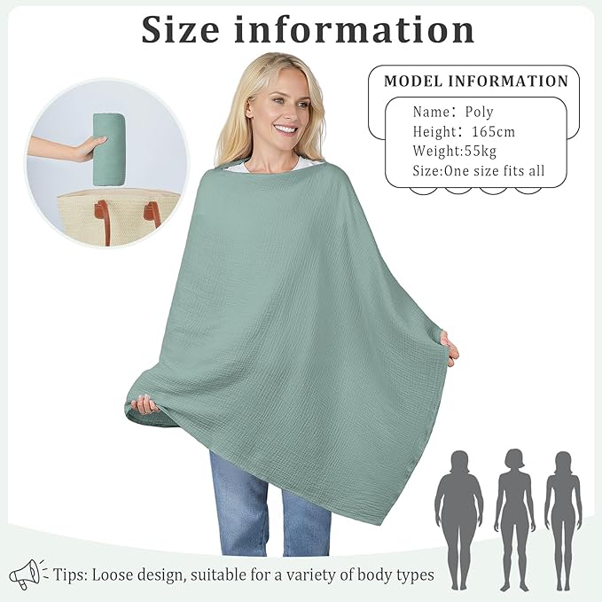 Muslin Nursing Cover Up for Breastfeeding, Soft & Breathable Cotton Breast Feeding Cover for Women, Full Privacy Breastfeeding Cover - Newborn Baby Essential, Green