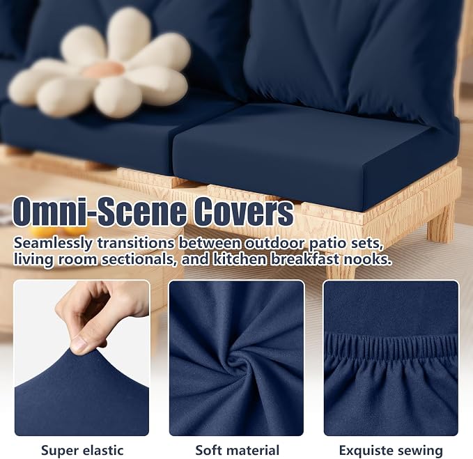 8Pcs Stretch Patio Cushion Covers, Outdoor Couch & Sofa Replacement Slipcovers for Patio Furniture Cushion Covers, Washable Reusable Furniture Protector