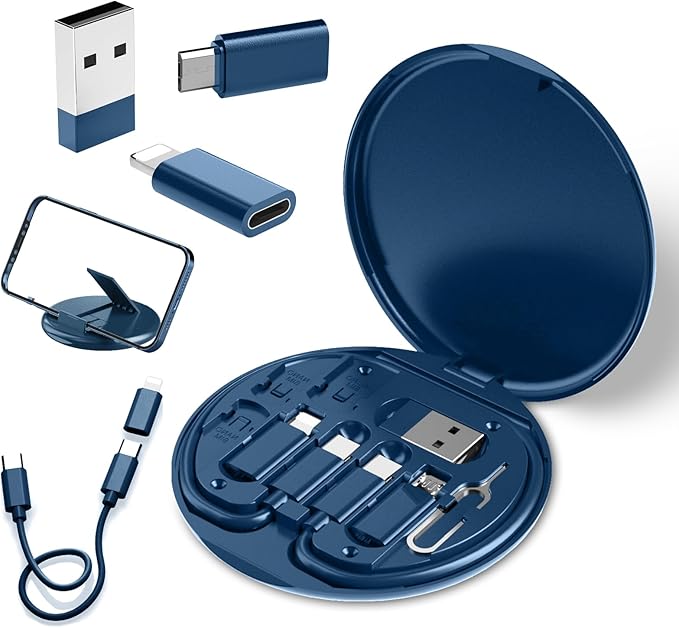 USB to USB-C Adapter, USB C Charging Cable Adapter Kit Contains Multiple OTG Adapters for USB Type C/USB A/USB C Male Cable/Micro USB, Equipped with SIM Extractor/SIM Slot/Phone Holder (Blue)