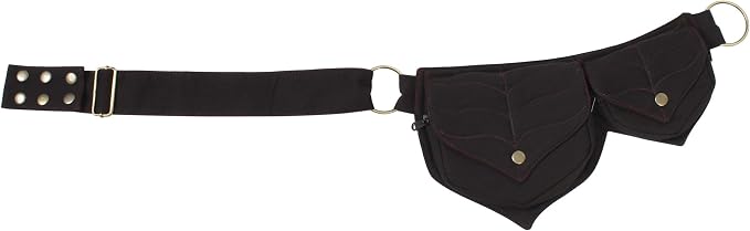 Cotton two Leaf Pocket Waist Belt-Black