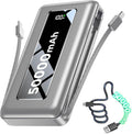 Power Bank, 50000mAh Travel Camping Essential Portable Charger with Built-in USB-C & iOS Cable, 22.5W PD Fast Charging Battery Pack, for iPhone 17/16/15, MacBook, Android – Light Grey