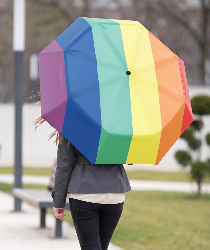 Rain-Mate Windproof Compact Umbrellas for Rain - Strong Reinforced Fiberglass Rib Design & Auto Open & Close - Portable Folding Travel Umbrella - Lightweight & Packable for Women & Men, Easy Collapse