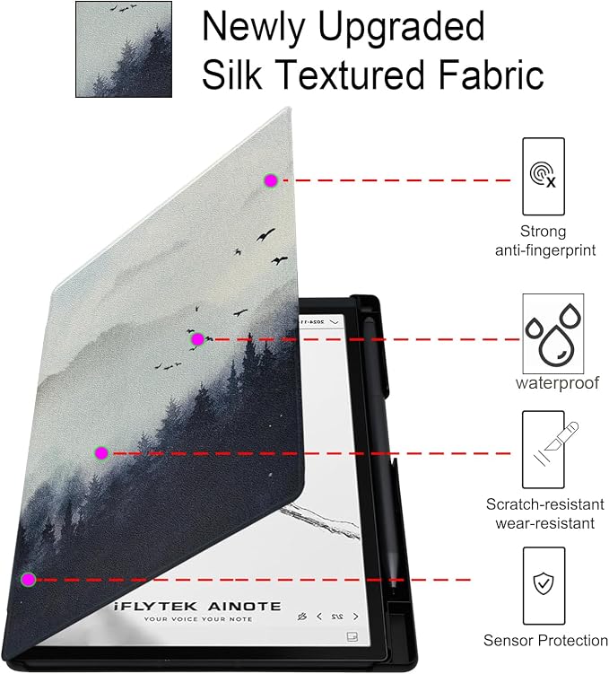Slimshell Case for 8.2'' iFLYTEK AINOTE Air 2 Smart Auto Sleep/Wake Ultra-Thin Lightweight Leather Folio Cover with Built-in Pen Holder & Magnetic Closure (Misty Forest)
