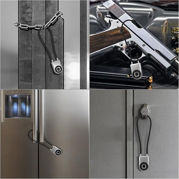 Fingerprint Cable Lock, 6" Long Cable Smart Padlock with Fingerprint Bluetooth APP, Keyless Biometric Waterproof Outdoor Gate Lock for Refrigerator French Door Fence Backyard Pantry