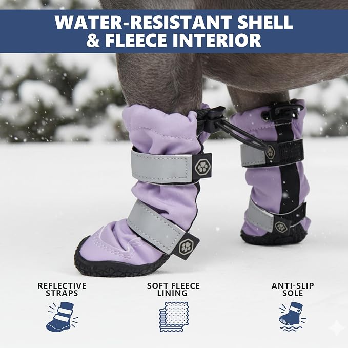 Spark Paws Dog Rainboots, Waterproof Dog Shoes for Medium to Large Dogs, Non Slip, Dog Booties and Paw Protectors - 4PCS Doggie Hiking Boots with Reflective Straps - Lilac, Size 1