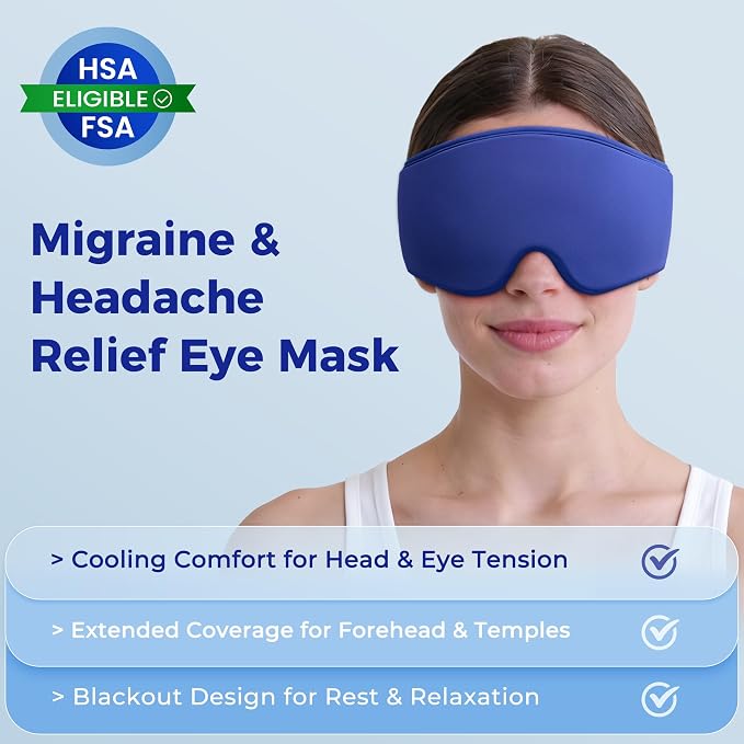 Cooling Gel Eye Mask Sleep: FSA -HSA Eligible, Cold Compress for Puffy Eyes & Migraine Relief - Reusable Gel Weighted Sleeping Mask for Dark Circles & After Surgery, Eye Care,Ice Pack for Eyes, Blue
