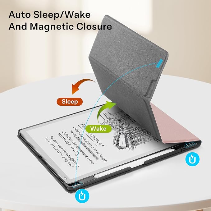 CoBak Case for 11" Kindle Scribe 3rd Generation 2025, Kindle Scribe Colorsoft with Two Viewing Angles - All New PU Leather Cover with Auto Sleep Wake, Pen Holder. Rose Gold