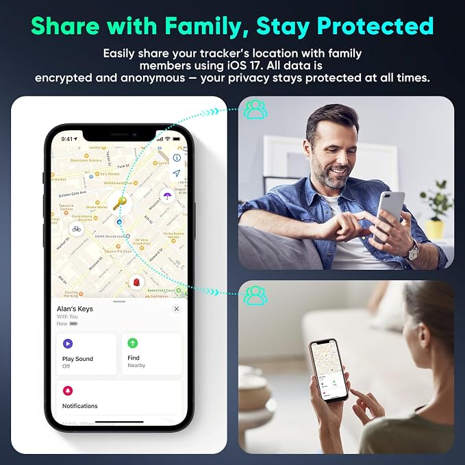 4-Pack Air Tracker Tags Compatible with Find My (iOS Only) Bluetooth Tracker, Smart Keys Finder and Item Locator with Hooks for Wallet Luggage Backpack 4Black