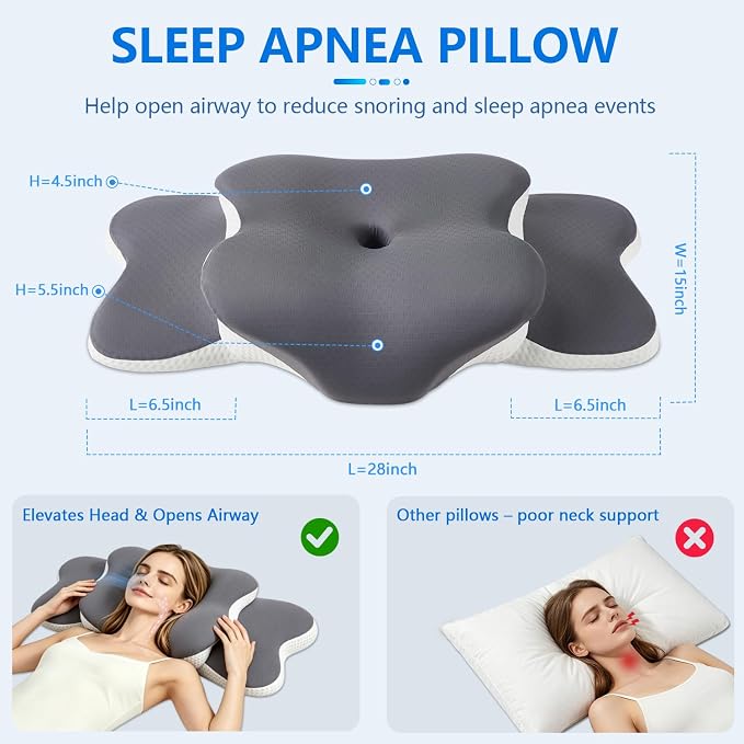 Cervical Neck Pillow for Neck Pain Relief & Side Sleeper | Ergo Pillow for Sleep Apnea, Neck Pain, and Snoring Relief | Orthopedic Memory Foam with Ergonomic Neck Support, Gray, Large