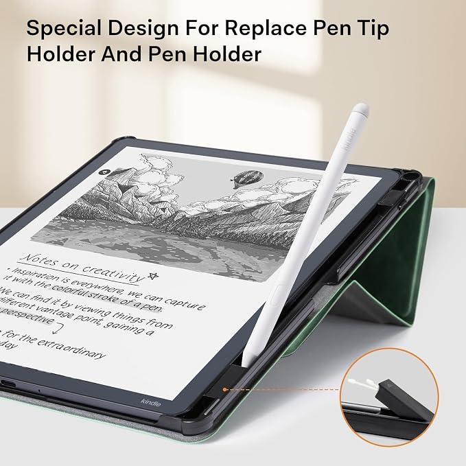 CoBak Case for 11" Kindle Scribe 3rd Generation 2025, Kindle Scribe Colorsoft with Two Viewing Angles - All New PU Leather Cover with Auto Sleep Wake, Pen Holder. Emerald