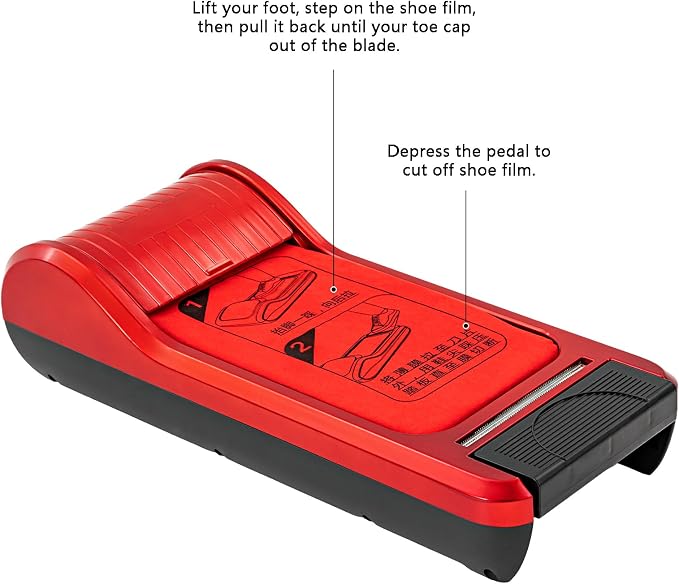 Automatic Shoe Covers Dispenser Machine,Foot-operated Shoe Film Machine with 1 Rolls Disposable Covers Non-slip Waterproof Shoe Wrapping Machine for Home, Offices, Factories,Shop,Red