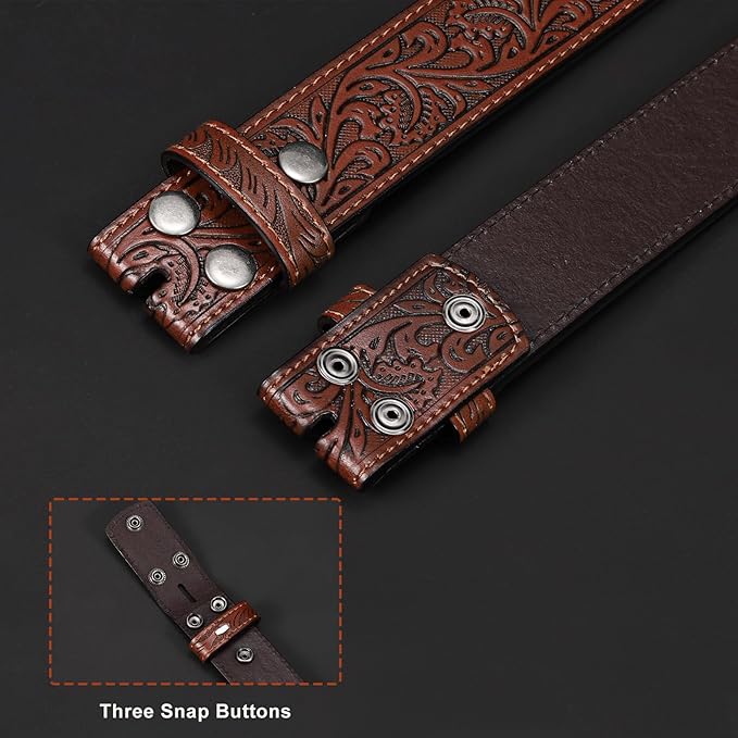 SANSTHS 3 Pack Western Belts for Men Woman without Buckle, Cowgirl Cowboy Belt for Buckle Western Leather Belt for Jeans