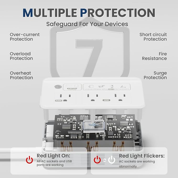 Mapambo 2000W Voltage Converter US to Europe, 7 in 1 Converter for European Travel, 220v to 110v Converter for International Travels (White)