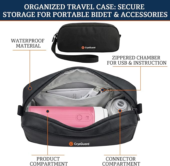 ( 180ml ) PureStream Portable Bidet for Travel – USB-C Rechargeable Handheld Sprayer with Bottle Adapter, 180° Foldable Nozzle, Adjustable Pressure Modes, Waterproof, for Men and Women ( Pink )