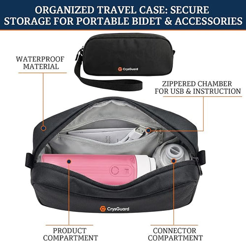 ( 180ml ) PureStream Portable Bidet for Travel – USB-C Rechargeable Handheld Sprayer with Bottle Adapter, 180° Foldable Nozzle, Adjustable Pressure Modes, Waterproof, for Men and Women ( Pink )