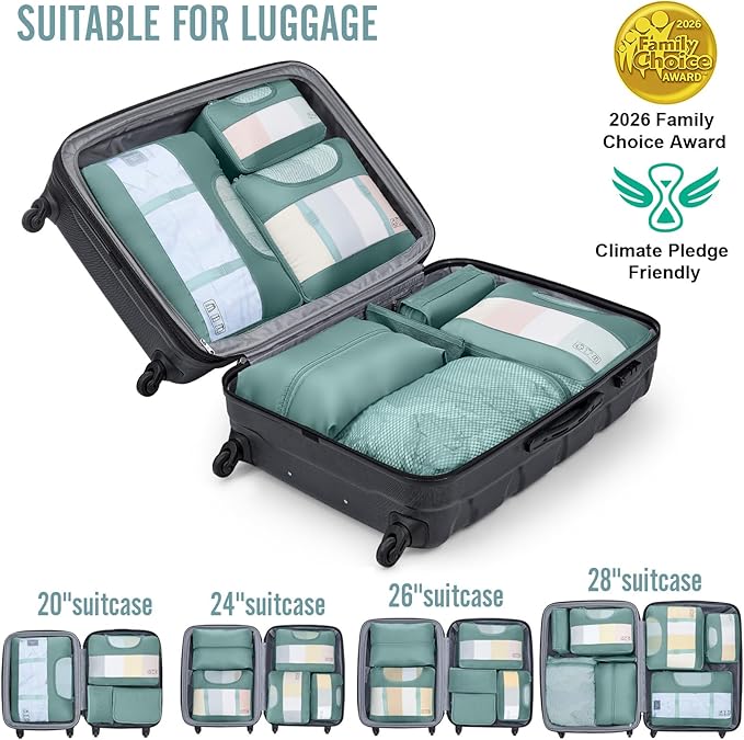 Veken 8 Set Packing Cubes for Travel Essentials, Suitcase Organizer Bags in 4 Sizes, Carry-On Luggage Accessories with Large Laundry Bag & Passport Holder, Must-Have for Airplane, Road Trip & Camping