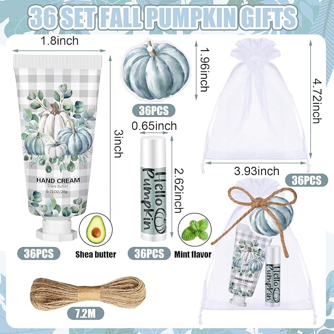 144 Pcs Lip Balm Hand Cream Set Party Favors, Include 36 Lip Balm 36 Moisturizing Hand Cream 36 Bags 36 Cards and Ropes for Accessories Gifts(Black and Blue,Pumpkin)