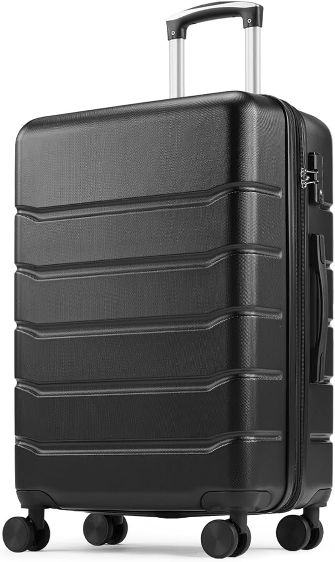 Sweetcrispy 28 Inch Checked Luggage, ABS Lightweight Rolling Hard Shell Suitcase with Smooth Spinner Wheels, Built-in TSA Lock, Durable Travel Suitcase for Business and Vacation Trip, Black
