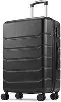 Sweetcrispy 28 Inch Checked Luggage, ABS Lightweight Rolling Hard Shell Suitcase with Smooth Spinner Wheels, Built-in TSA Lock, Durable Travel Suitcase for Business and Vacation Trip, Black