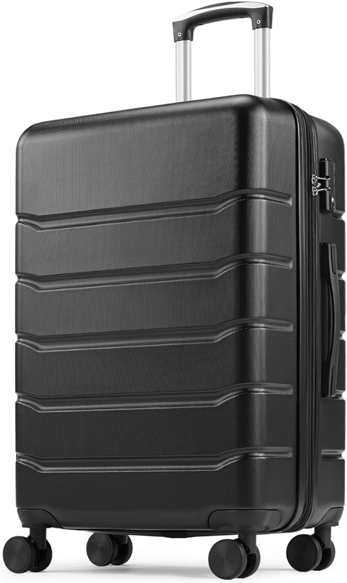 Sweetcrispy 28 Inch Carry on Luggage, Hard Shell ABS Suitcase with Double Spinner Wheels, Lightweight Expandable Rolling Suit Case with TSA Lock, Bronze Black
