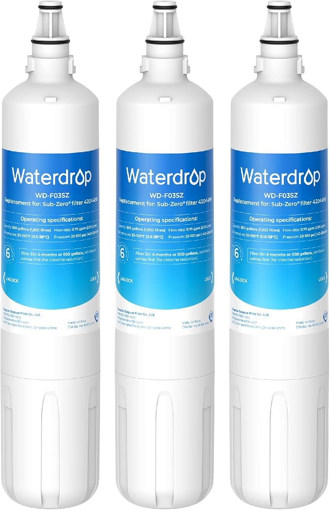 Waterdrop 4204490 Water Filter Replacement for Sub-Zero® 4204490, 4290510, 9030868, 7007067 Refrigerator Water Filter, Pack of 3